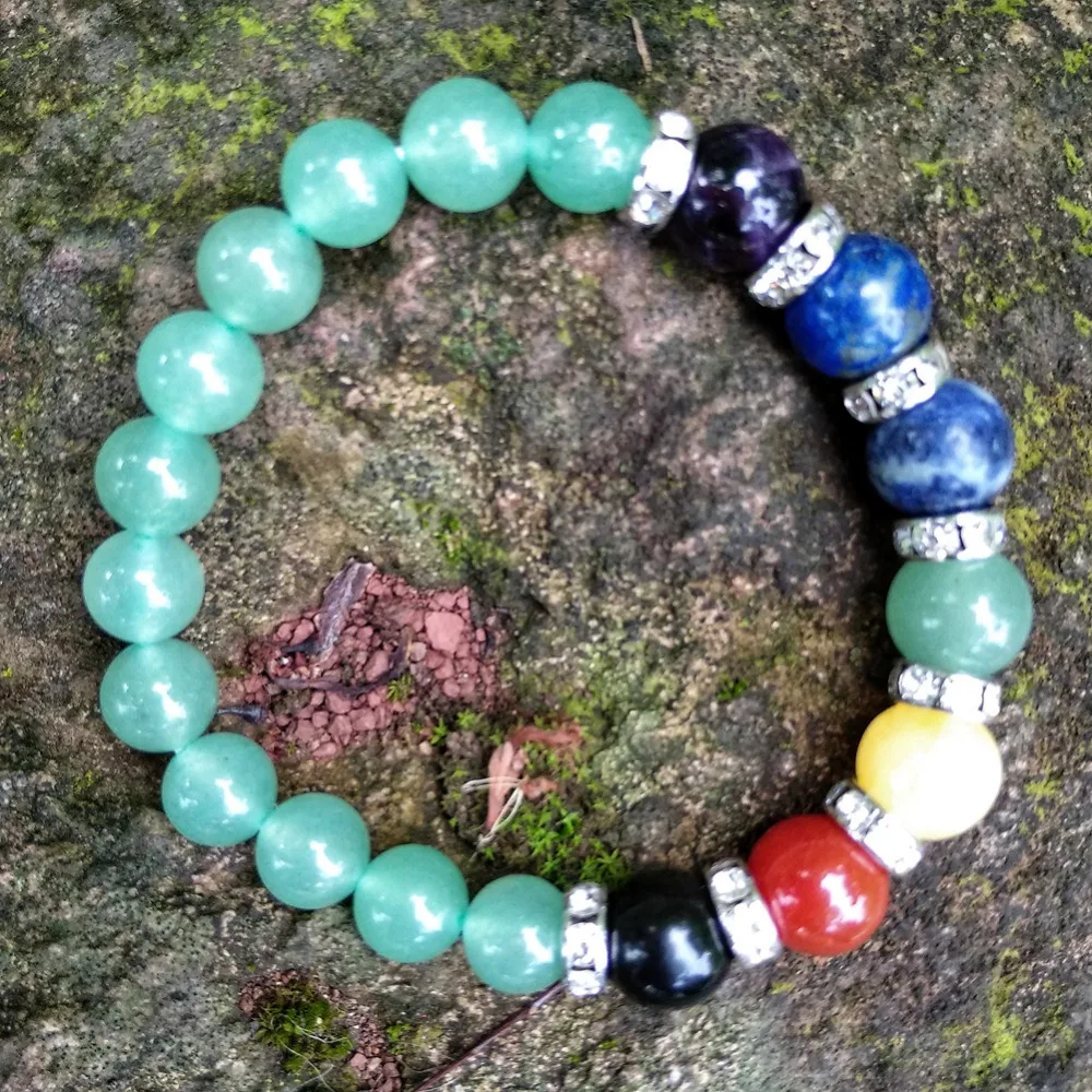 Натуральный камень зелёный авантюрин Исцеляющие хрустальные бусины 7 Чакра