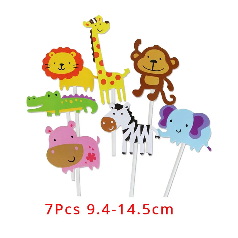 animal cake toppers Cyuan С Днем Рождения Торт топпера, украшения для животных сафари вечерние поставки джунгли украшения для тематических вечеринок лес зоопарк вечерние пользу - Цвет: animal cake toppers