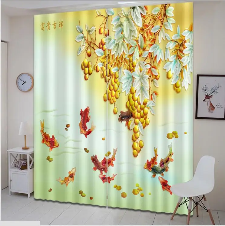

3D Window Curtains digital print luxury Blackout Living Room Hotel Bedroom Goldfish decorate Cortinas Drapes Rideaux pillowcase