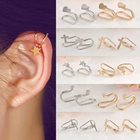 korean creative pearl ear clip fashion u shaped golden color clip girl womens jewelry 1pc rhinestones star heart earrings punk