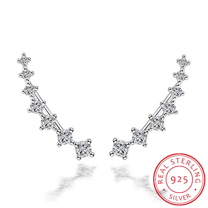 Женские серебряные серьги клипсы с четырьмя когтями семь звезд циркониевые