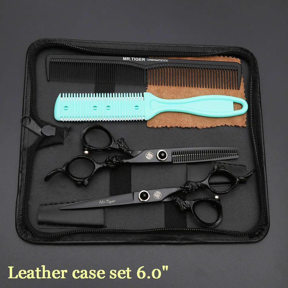 leather case set Высококачественные ножницы для стрижки волос, Профессиональные парикмахерские ножницы, профессиональные ножницы для стрижки волос, набор ножниц 5,5 6,0 - Цвет: leather case set