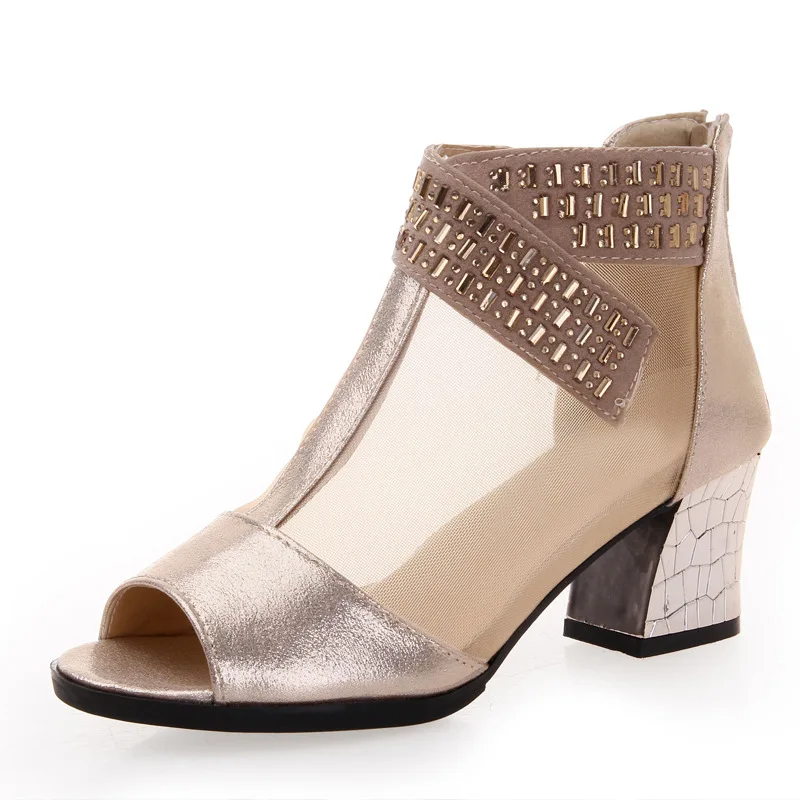 Сандалии женские кожаные сетчатые кроссовки с квадратным носком дышащие для