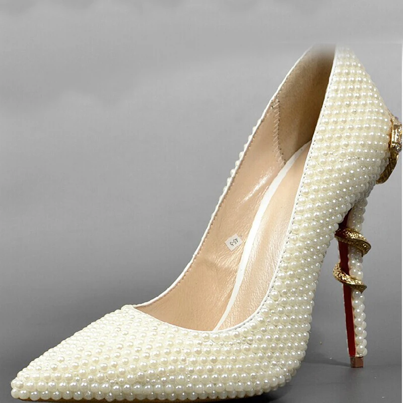 Туфли свадебные на высоком каблуке с острым носком и жемчугом|wedding bridal shoes|prom