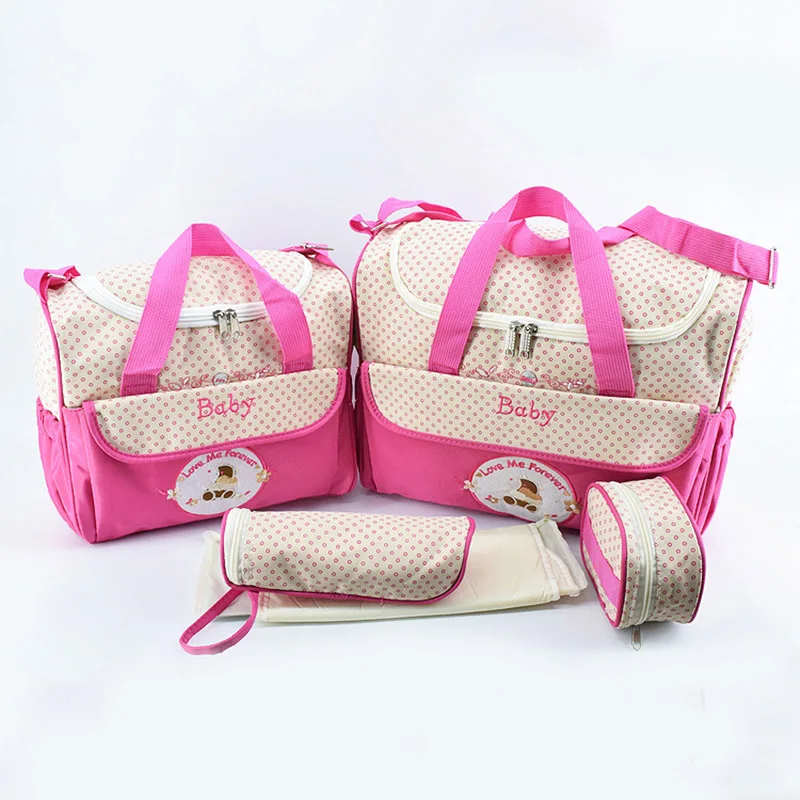 5pcs/set Baby Diaper Bag Large Capacity Organizer Bag Changing Nappy Bag For Baby Moms Maternity Bag - Цвет: T6316-Pink