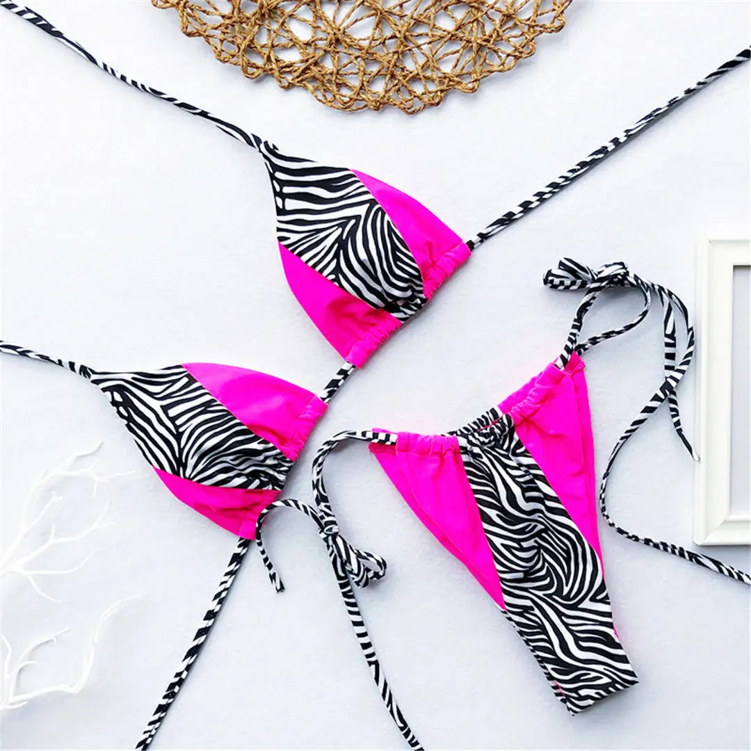 HotPink Zebra 9 цветов, бикини в стиле пэчворк,, женская одежда для плавания, женский купальный костюм, комплект бикини из двух предметов, купальный костюм на завязках, одежда для плавания V1402 - Цвет: HotPink Zebra