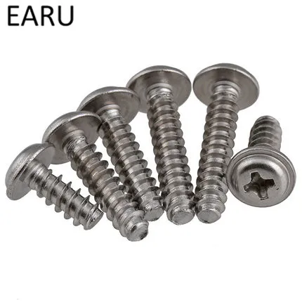 

304 Stainless Steel Phillips Cross Round Pan Head Self-tapping Tapping Screw Bolt With Washer Pad Fastener Wood M3*6/8/10/12mm