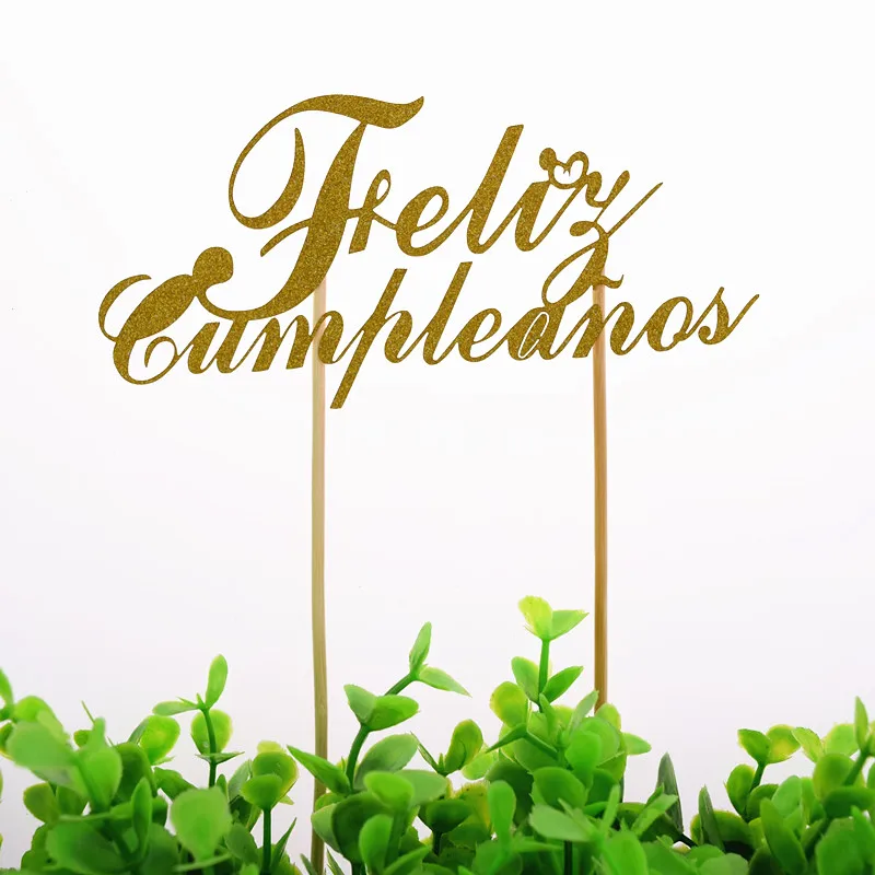 DIY Spainish Feliz Cumpleanos Топпер на торт с днем рождения Блестящий золотистый Серебристый День Рождения Декор для выпечки торта на заказ
