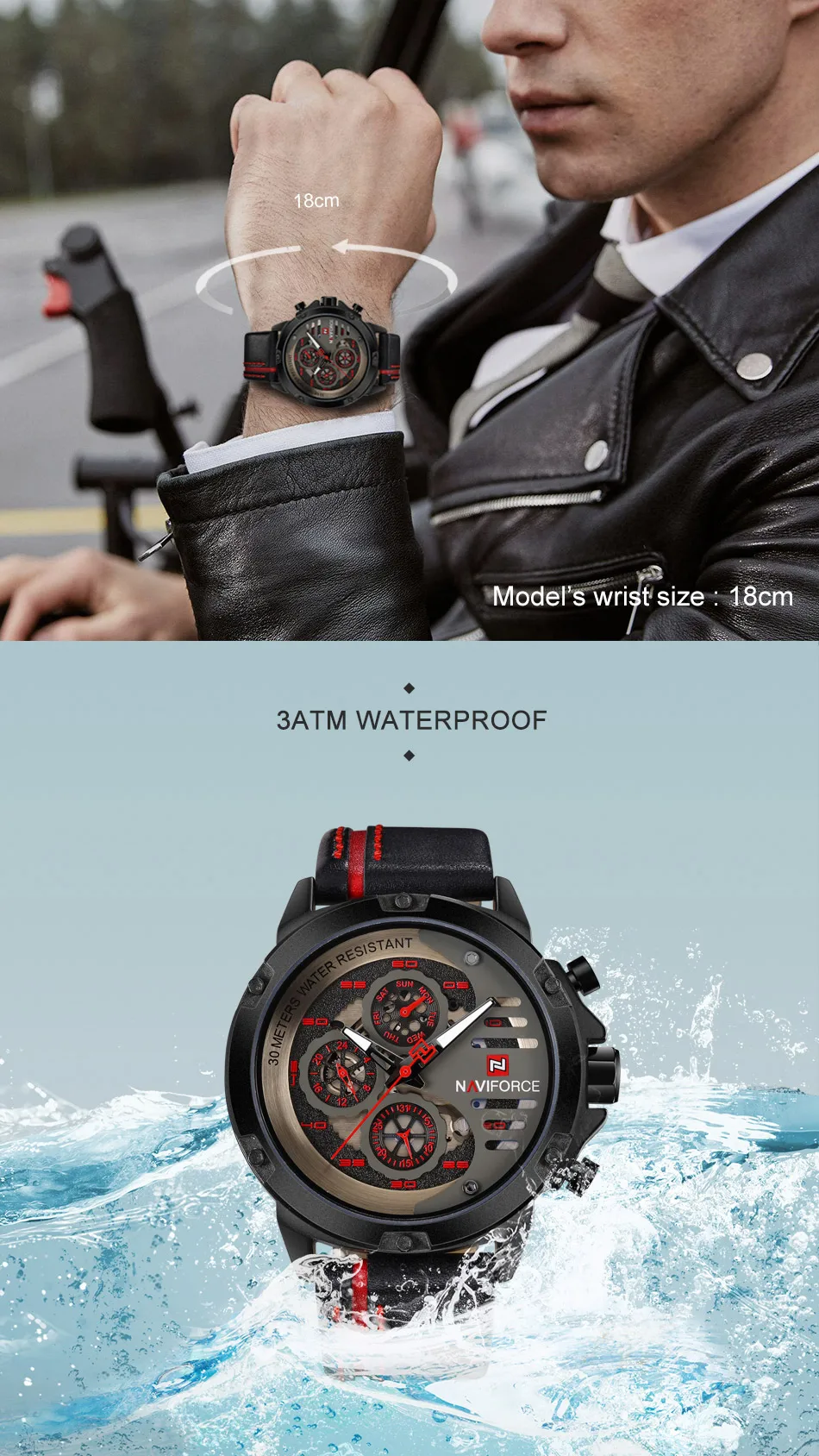 NAVIFORCE часы Для мужчин модные Повседневное Кварцевые часы 12/24 часа в сутки даты и дня недели Дисплей наручные кожаные Водонепроницаемый Relogio Masculino