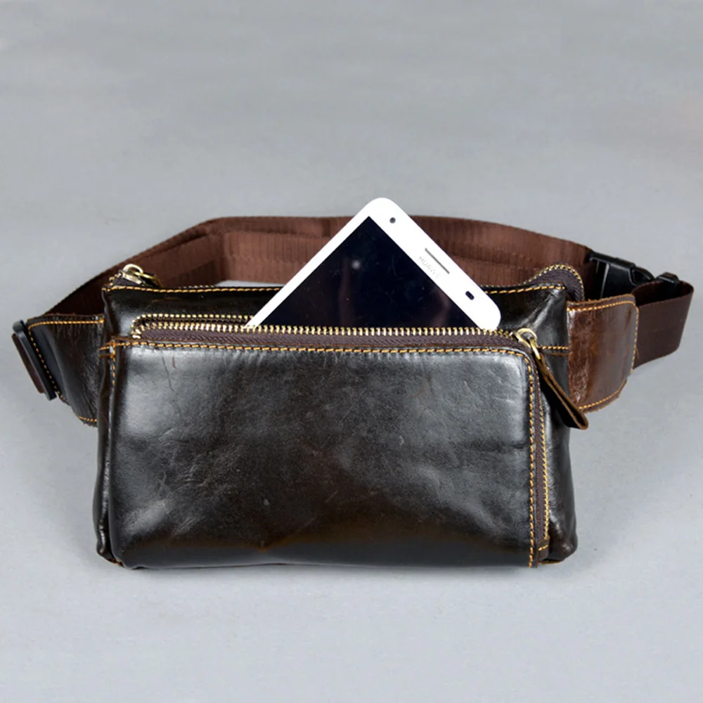 Мужская поясная сумка из натуральной кожи для телефона дорожная Барсетка