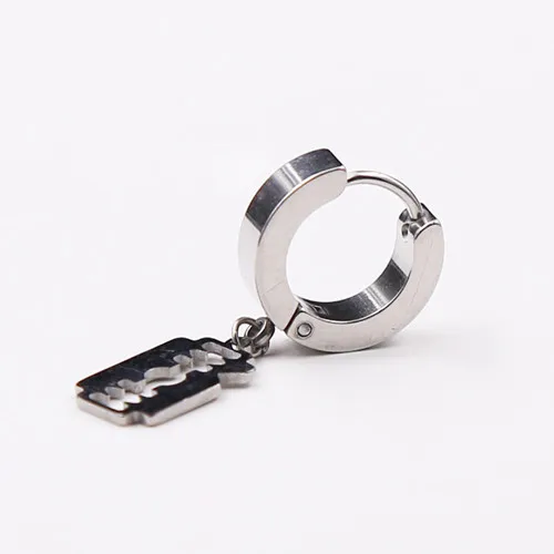 Hoop sliver 1 pair Серьги для мужчин, клинок, серьги-гвоздики из нержавеющей стали, панк, металл, рок, лезвие бритвы, хирургическая сталь, серьги-гвоздики - Окраска металла: Hoop sliver 1 pair