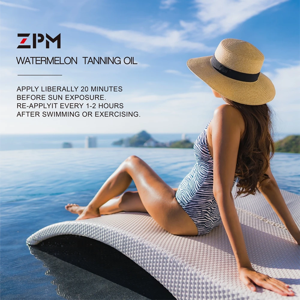 ZPM арбузное увлажняющее масло для загара, SPF 6, широкий спектр UVA/UVB защита, кокосовое масло, Vintam E, гипоаллергенный, 3,4 унций
