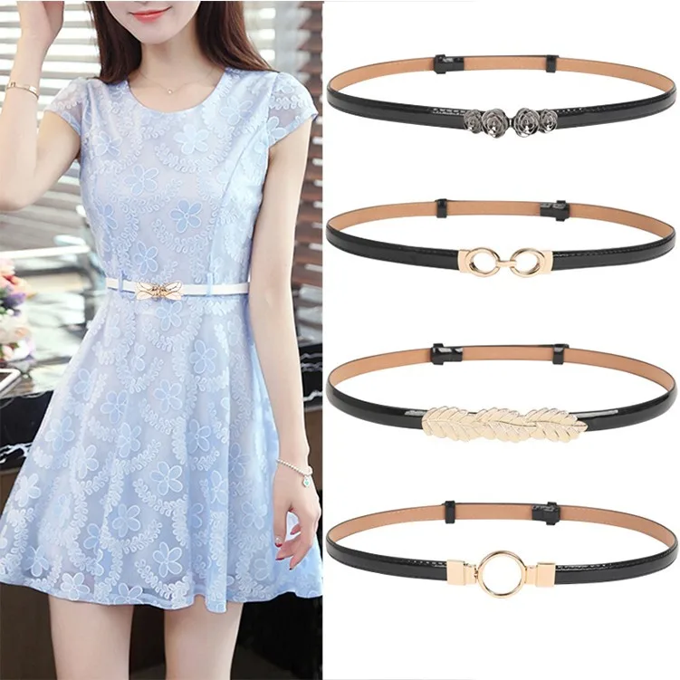 Новые модные тонкие ремни для женщин цветок застежка Женская лакированная кожа женский ремень платье Отрегулируйте cintos femininos черный свадебный