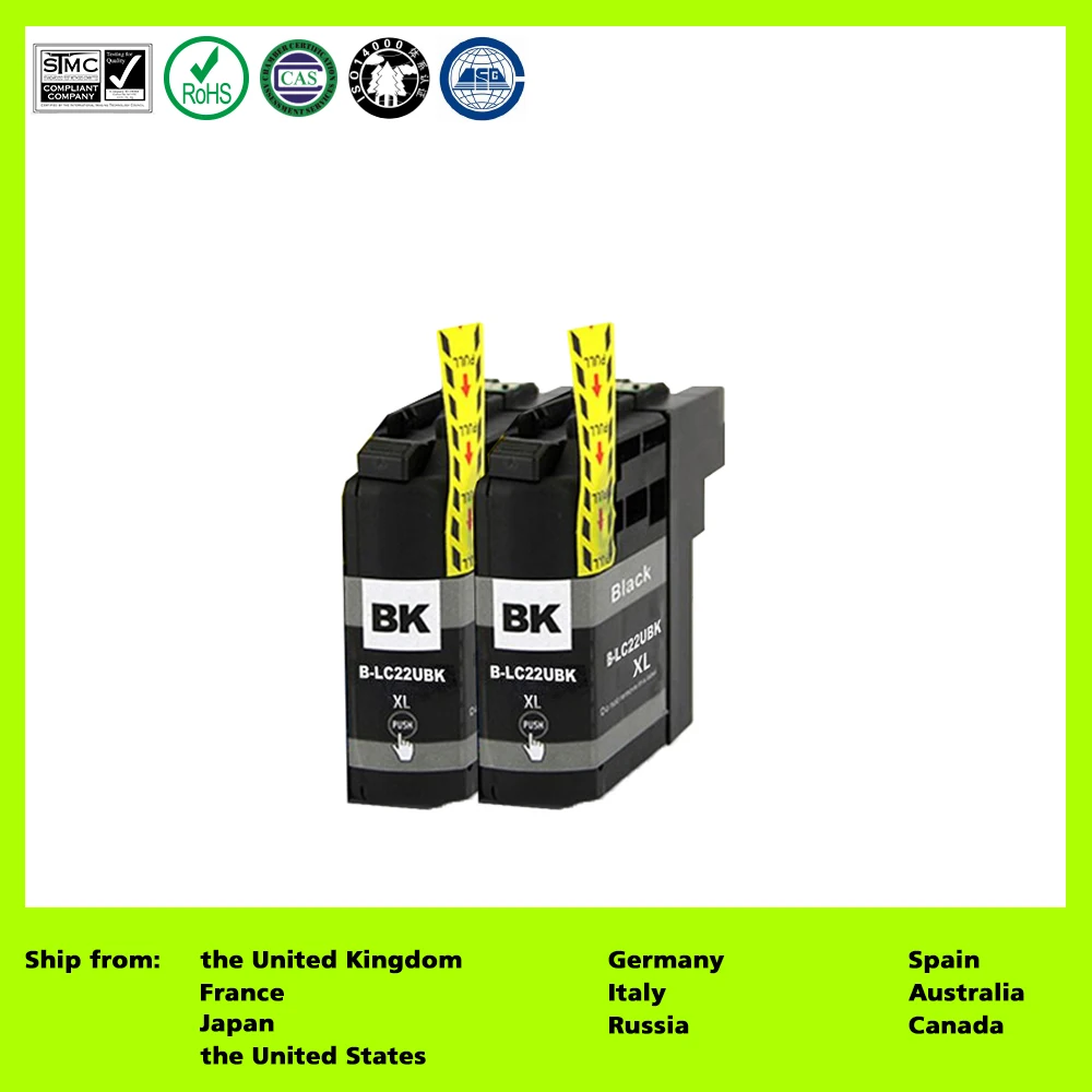 Совместимый с LC22U LC22UBK XL (2 Pack Black) чернильный картридж для Brother DCP J785DW/MFC J985DW|ink