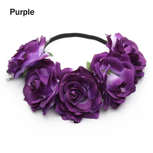 Purple HOOH женский свадебный цветок корона ободки Девушки Бохо повязка на голову для невесты аксессуары, ленты для волос лента бант Венок повязка на голову - Цвет: Purple