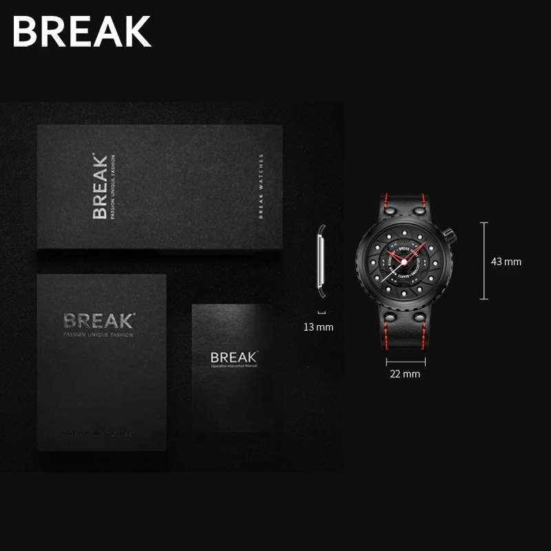 Мужские кварцевые часы с кожаным ремешком спортивные водонепроницаемые в