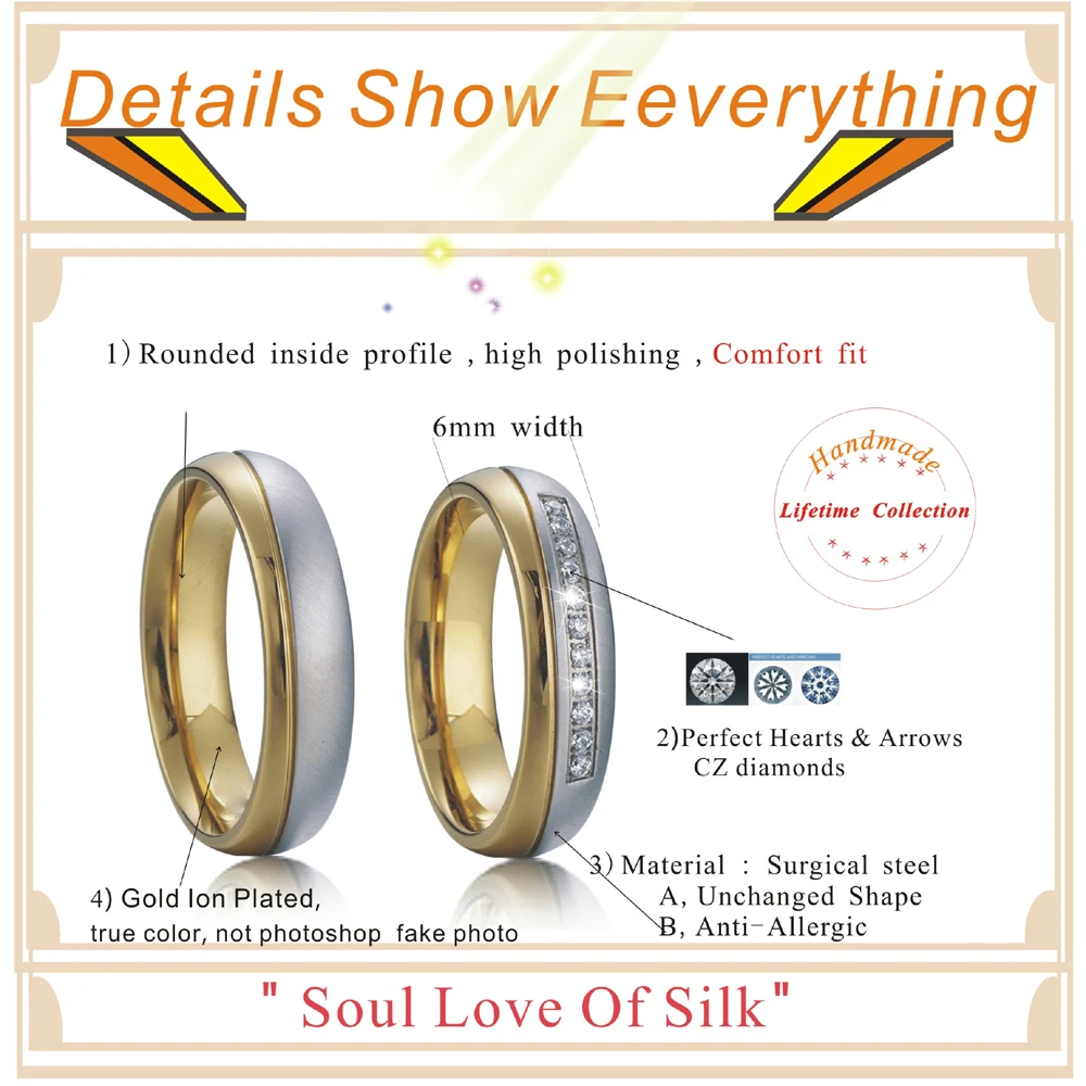 Комплект свадебных колец из нержавеющей стали с фианитом для пары|couple rings silver|male