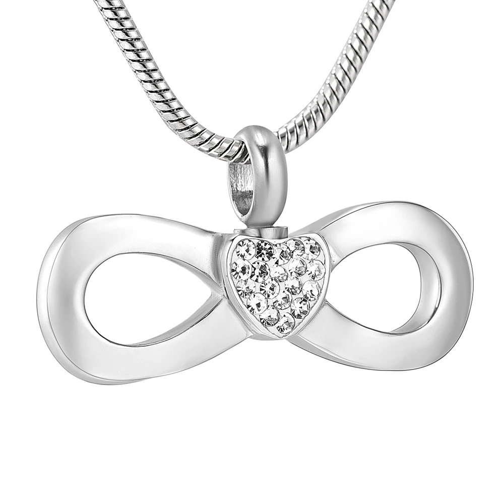 

IJD11533 Hold Crystal Heart Infinity Cremation Necklace Ashes Holder Keepsake Memorial Urn Pendant Jewelry - Engravable