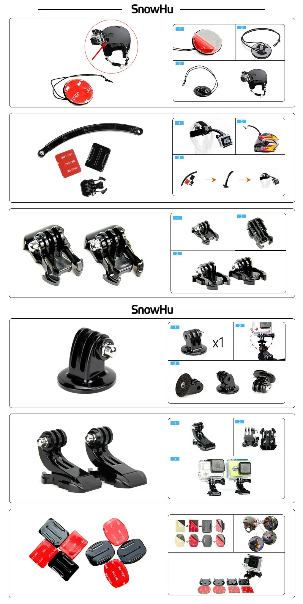 Snowhu для GoPro Hero Интимные аксессуары комплект крепления на монопод для Go Pro Hero 6 5 5S 4 3+ 3 для EKEN H9 для Xiaomi для Yi Для 4 К GS42