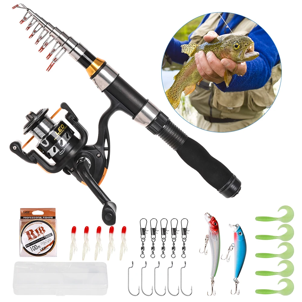 

Fishing Rod Combo and Reel Full Kit + 50cm Portable PVC Fishing Bags Spinning Fishing Reel Gear Pole Set + Fishing Lures Hooks