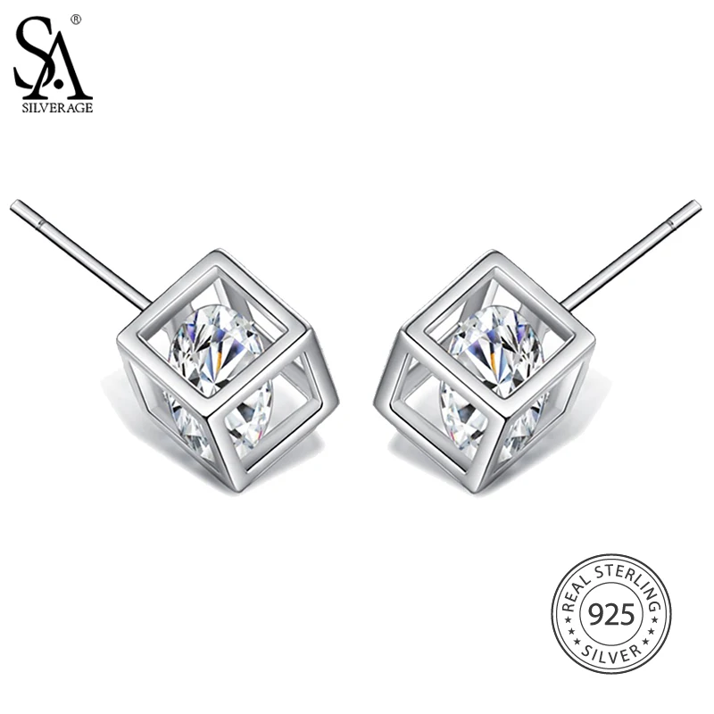 Женские квадратные серьги гвоздики из серебра 925 пробы|stud earrings|earrings forearrings for women |