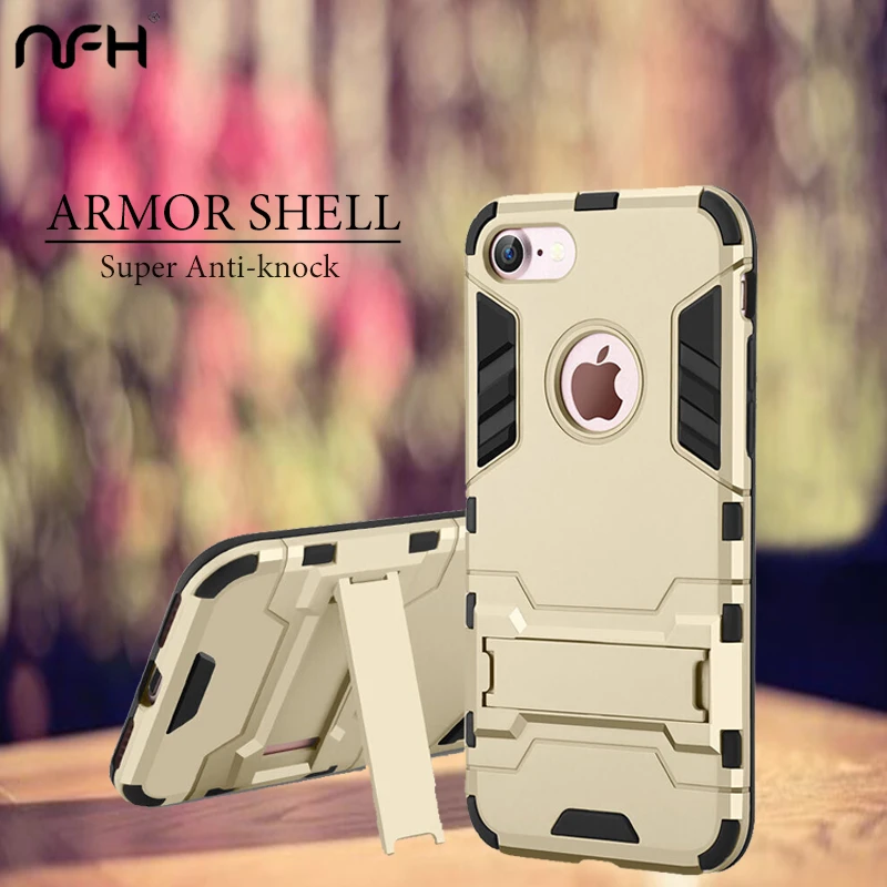 Armor Case For iPhone 7 8 Full Protection Support Kickstand Phone PC Shell Back 6 S X Plus Silicone Cover |