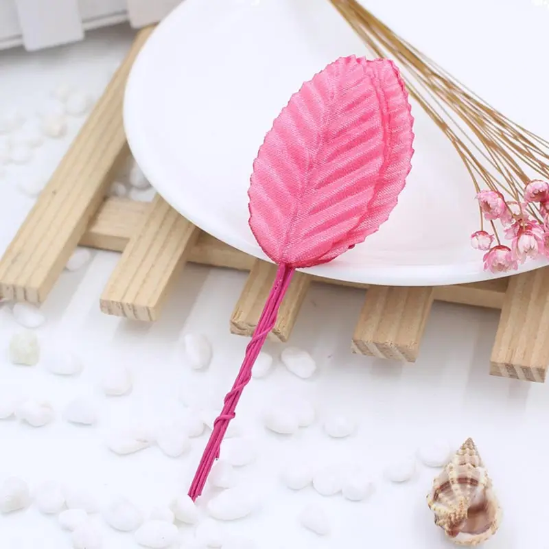 50Pcs/lot 5cm Pompon Mini Simulated leaves Artificial Silk leaf bouquet For Wreaths DIY Wedding Scrapbooking Fake leaf Flower