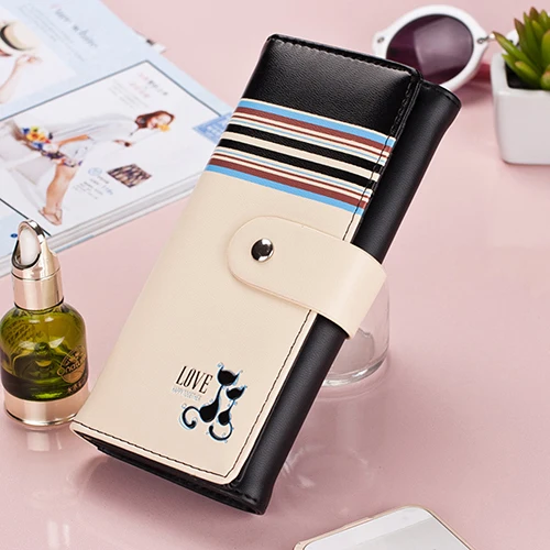 2016 женский длинный клатч из искусственной кожи с кошкой кошелек чековой книжкой