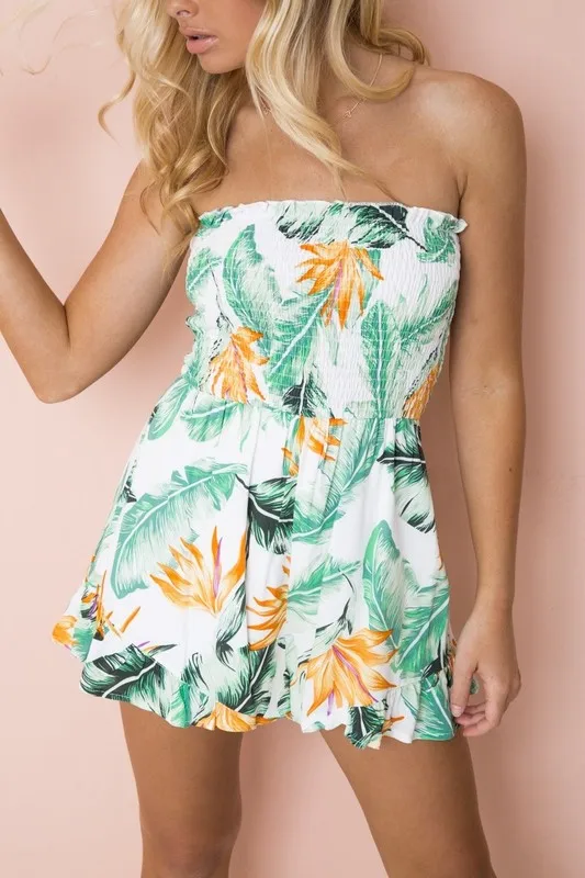 

Women Sleeveless Off Shoulder Print Bodycon Flower Jumpsuits Printing leisure