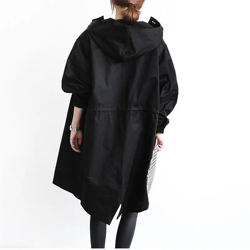 

2019 New Hot Spring Autumn Women Long Trench Coat Long Sleeve Overcoats Fashion Single Breasted Hooded Plus Size Outerwear LQ172