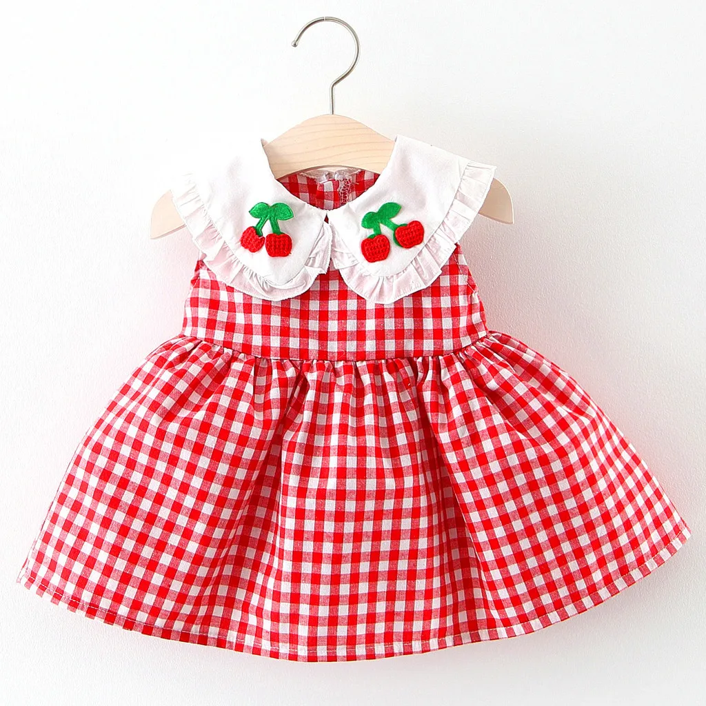 Милый хлопковый сарафан без рукавов с вышивкой фруктов для маленьких девочек