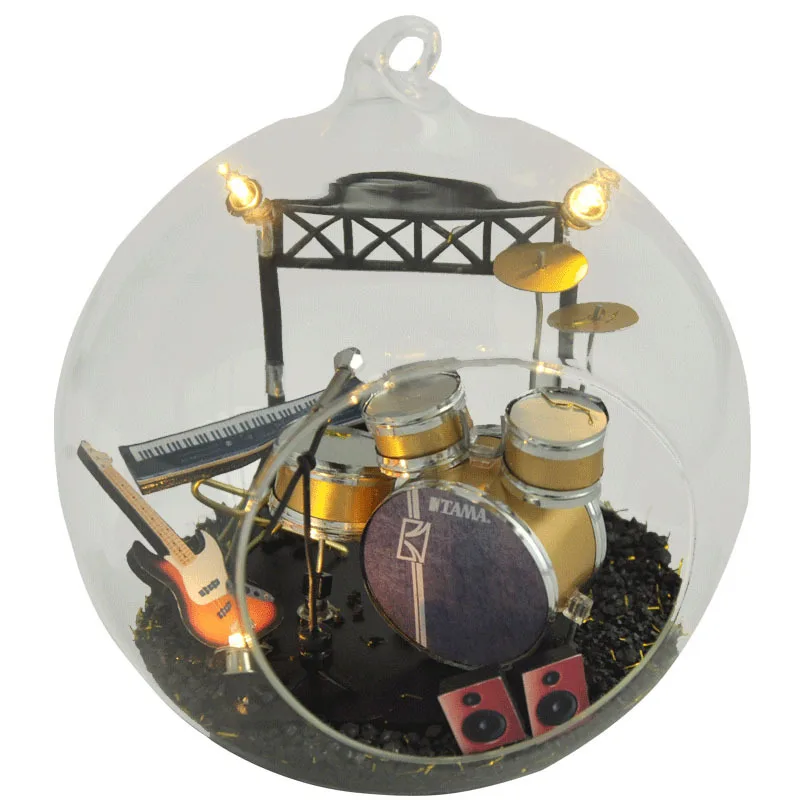 3D DIY Музыкальные инструменты Стекло мяч деревянный Миниатюрный Кукольный дом