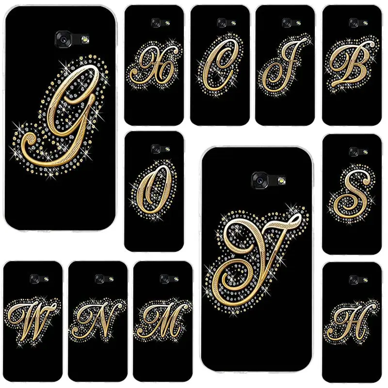 Soft Silicone TPU Phone Cases For Samsung Galaxy A3 A5 A7 J1 J2 J3 J4 J5 J6 J7 2016 2017 2018 Cover Gold Alphabet Diamond |