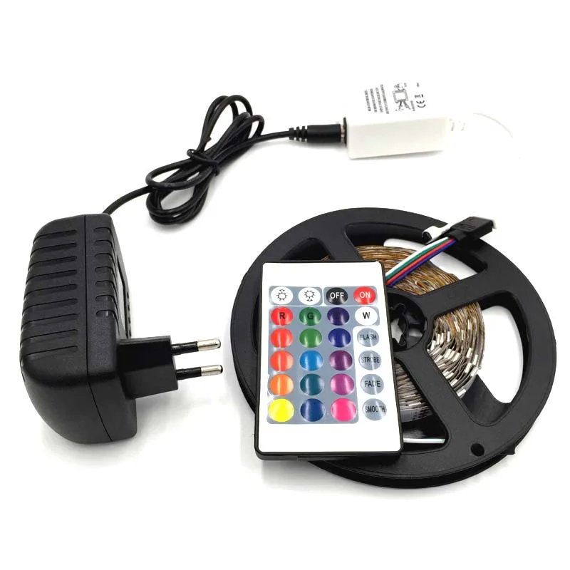 5050 30 светодиодный 12v 5 м non-Водонепроницаемый RGB полосы светильник + 24 ключ ИК
