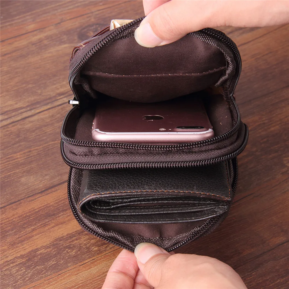 6.3 Inch men phone waist case for iPhone 8plus 7plus s9plus s8plus x Universal Brown Leather Wallet Bag Luxury Belt Pack Purse | Мобильные