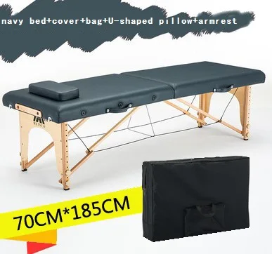 navy 185 см* 70 см кровать+ чехол+ сумка+ u-образная подушка+ подлокотник, спа тату Красота Мебель портативный складной массажный стол для массажного салона - Цвет: navy