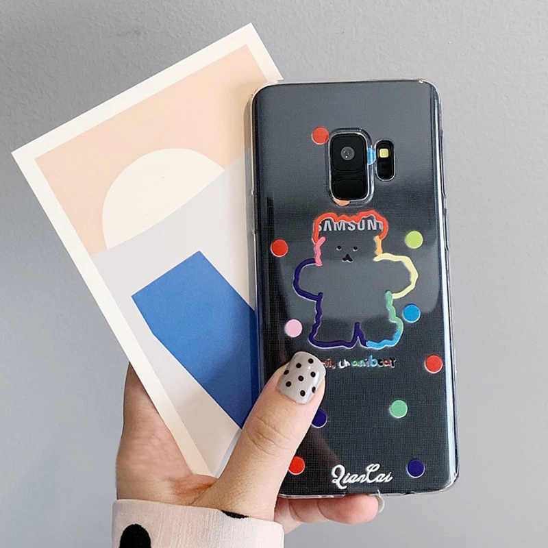 YHBBCASES Cartoon Rainbow Bear Clear Soft Case For Samsung Galaxy S10 Plus S8 S9 Candy Color Phone Cover Note 8 9 |