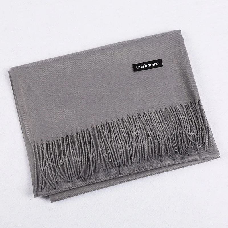 26-Medium grey Чистый цвет бахрома саржа кашемировый шарф унисекс для женщин и мужчин негабаритных одеяло длинный большой пашмины шаль - Цвет: 26-Medium grey