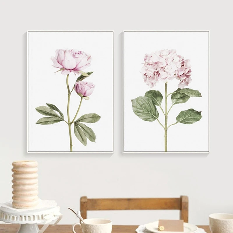 Nordic Canvas Poster Art Green Plant Leaf Pints Pink Round Flower Rose Posters And Prints Gold Letter Cuadros Unframed | Дом и сад