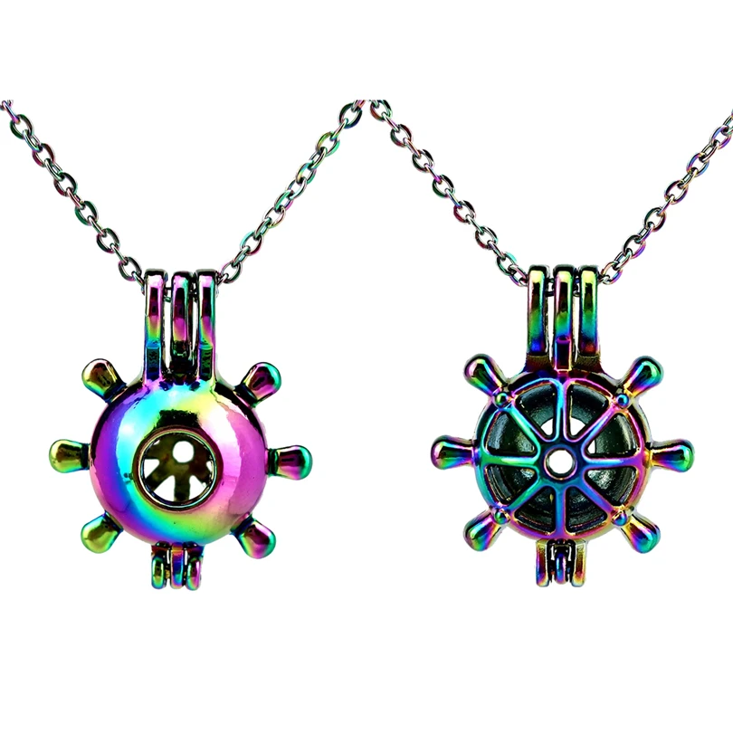 C568 Rainbow Color Rudder Helm Beads Cage Perfume Essential Oil Diffuser Oyster Pearl Locket Necklace | Украшения и аксессуары