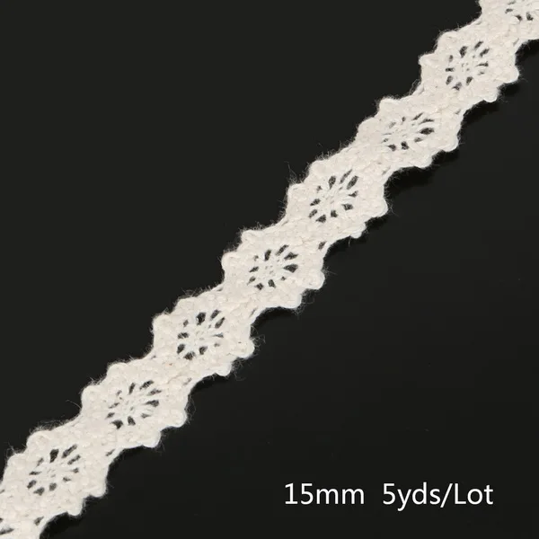 Ivory 15mm Разные размеры, 5 ярдов, ткань для одежды, сделай сам, белая слоновая кость, кремовая, черная отделка, хлопковая кружевная лента, аксессуары ручной работы, товары для шитья и рукоделия - Цвет: Ivory 15mm