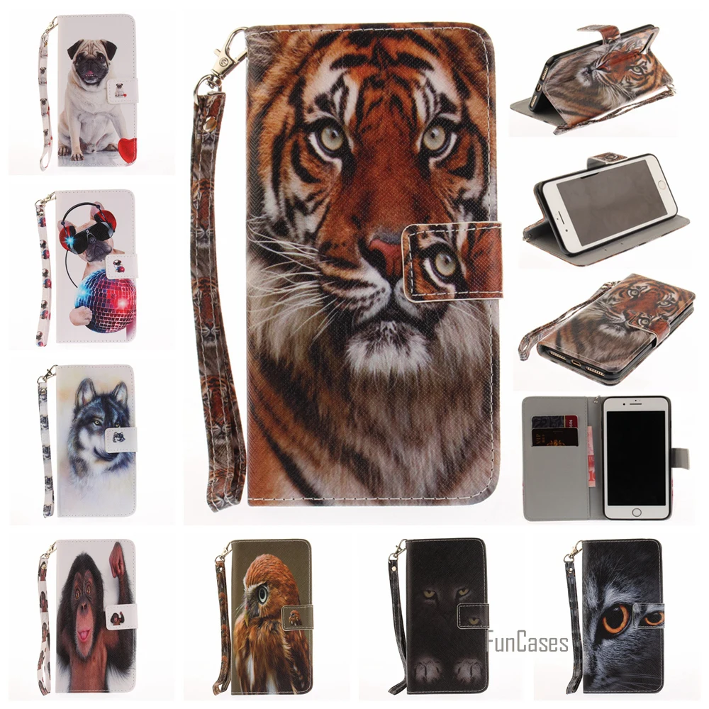 Чехол книжка с изображением животных из искусственной кожи для iPhone 6S Plus 7 SE чехол