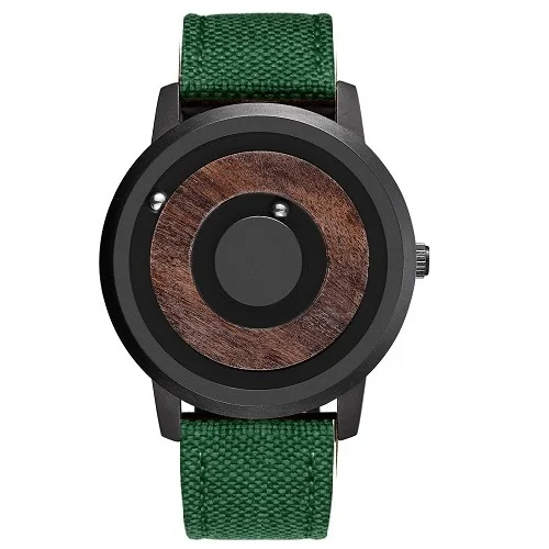 Green Canvas Strap EUTOUR простые унисекс часы с магнитным приводом для мужчин и женщин новинка деревянный циферблат нержавеющая сталь кожа холст ремешок наручные часы - Цвет: Green Canvas Strap
