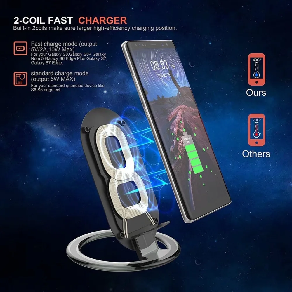 

QI Fast Wireless Charger for iPhone X XS max XR 8 plus 5s Desktop Charging Stand for Samsung S9 S8 plus S7 S6 edge note 9 8