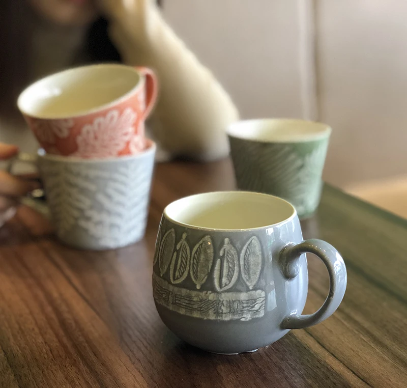 Креативная керамическая кружка простая кофейная чашка с тиснеными листьями для