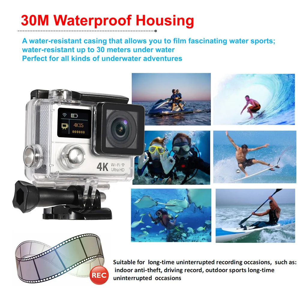2 &quotдвойной экран LCD Экшн камера Ultra HD Wifi Спортивная 4K 15fps 1080P 60fps 12MP 170