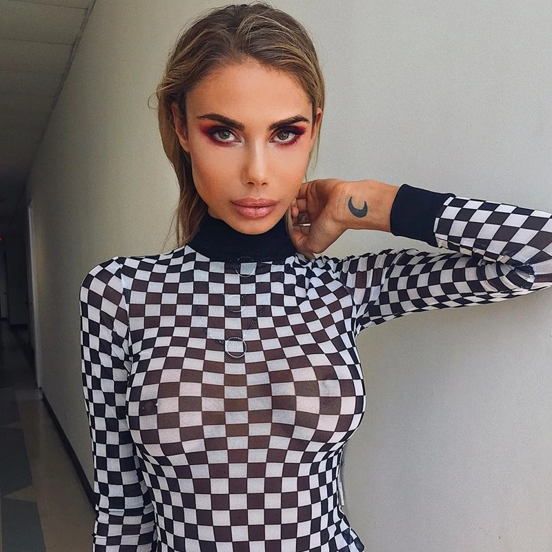 Iamhotty, сетчатый сексуальный прозрачный топ с длинным рукавом, водолазка, Прозрачная женская футболка, повседневная,, летняя модная футболка, женская футболка