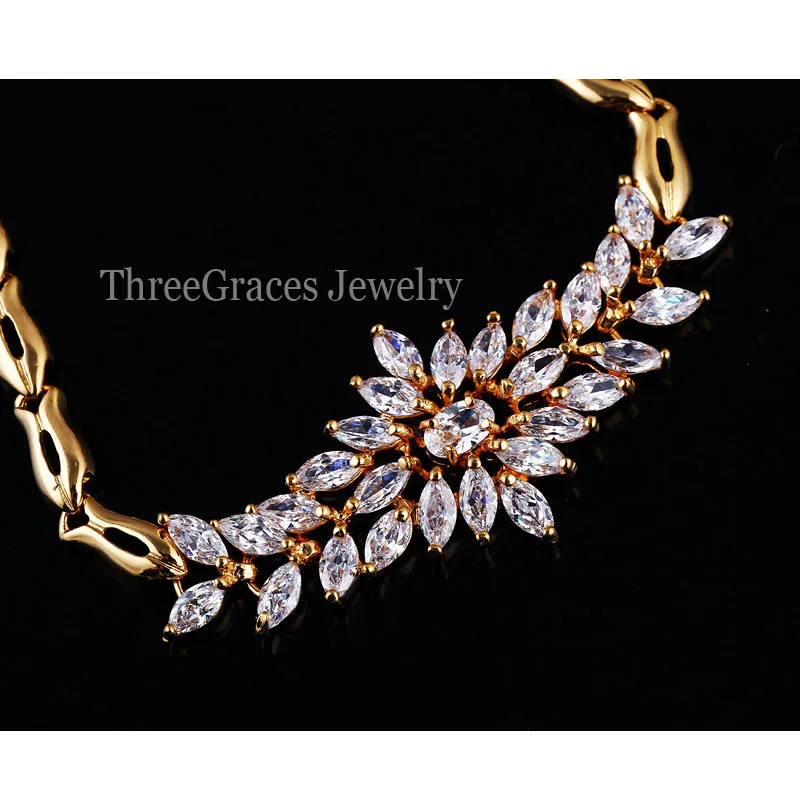 ThreeGraces элегантный свадебный кубический циркон ювелирные изделия золотой цвет