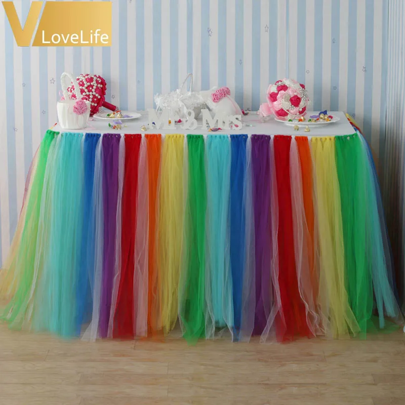 Rainbow 3 шт./лот, Тюлевая юбка-пачка для стола, фатиновая посуда для свадебного украшения, вечерние юбки для свадебного стола, домашний текстиль - Цвет: Rainbow