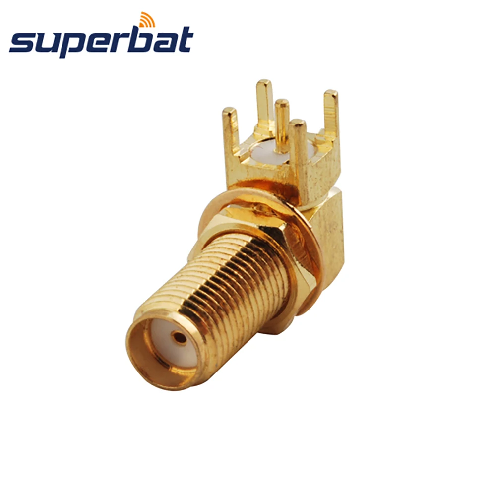 Superbat SMA thru hole Bulkhead Female Right Angle PCB Mount with 14 Thread Long Version RF Coaxial Connector